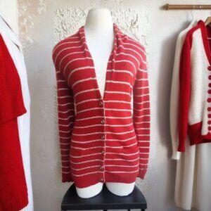 Banana Republic Women S Red Striped Cardigan Shawl Collar Wool Cashmere Nautical